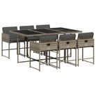 vidaXL 7 Piece Patio Dining Set with Cushions Gray Poly Rattan