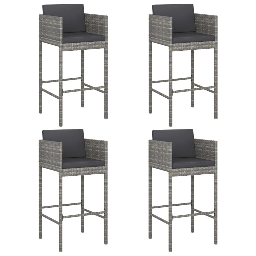 vidaXL Bar Stools 4 pcs with Cushions Grey Poly Rattan