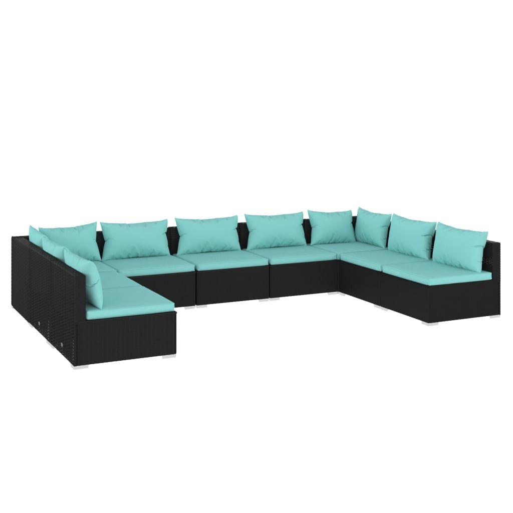 vidaXL 9 Piece Patio Lounge Set with Cushions Poly Rattan Black