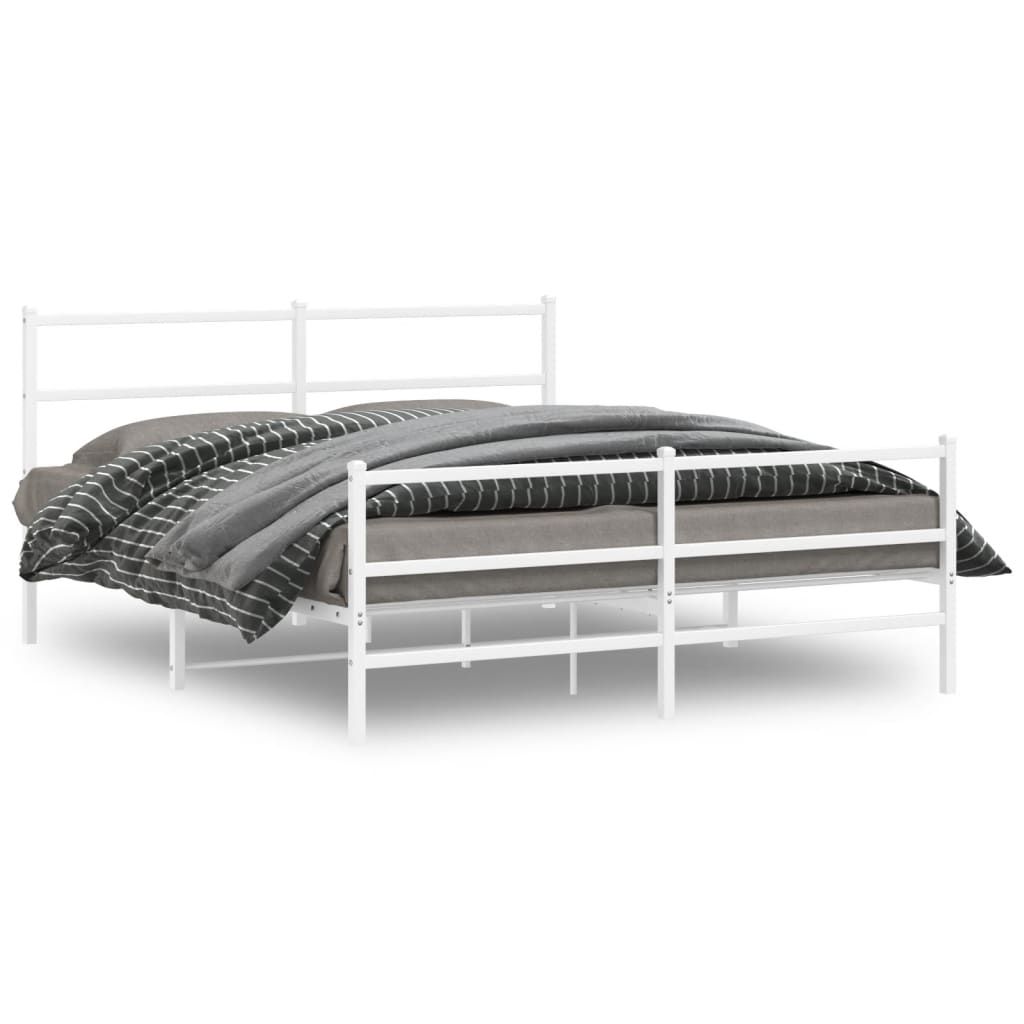 vidaXL Metal Bed Frame without Mattress with FootboardÂ White 59.1"x78.7"