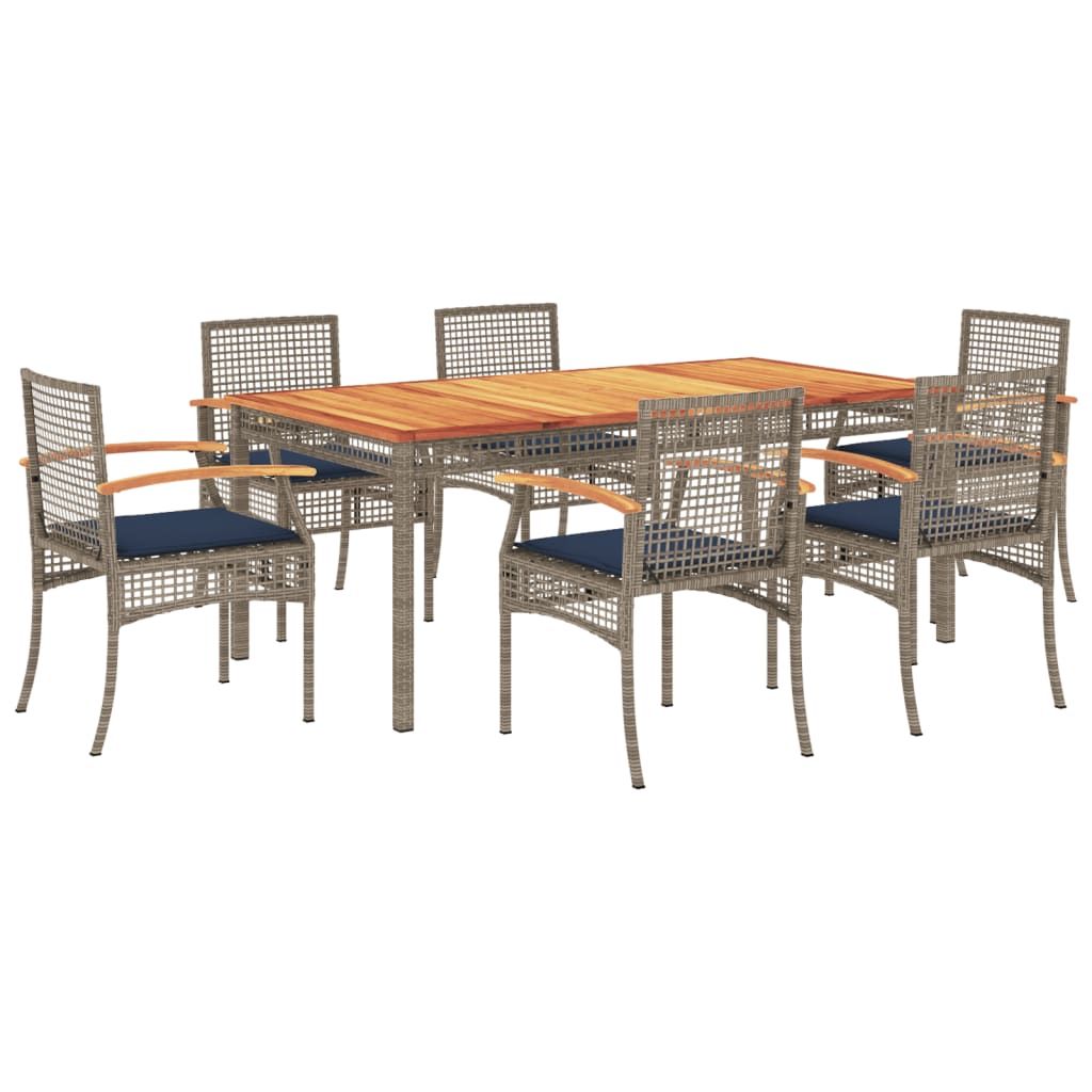 vidaXL 7 Piece Patio Dining Set with Cushions Gray Poly Rattan