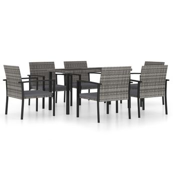 vidaXL 7 Piece Patio Dining Set Poly Rattan Gray