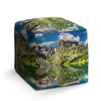 Sablio Taburet Cube Odraz hor na jezeře - 50x50x50 cm