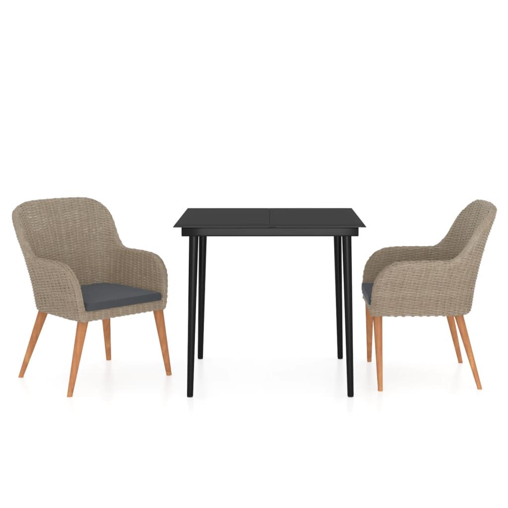 vidaXL 3 Piece Patio Dining Set with Cushions Brown
