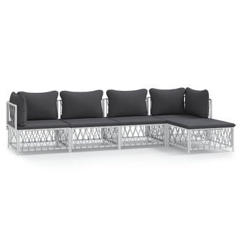 vidaXL 5 Piece Patio Lounge Set with Cushions White Steel