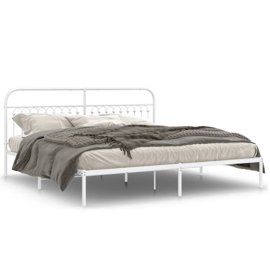 vidaXL Metal Bed Frame without Mattress with Headboard White 76"x79.9"
