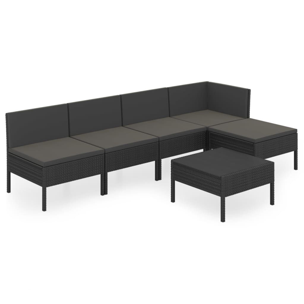 vidaXL 6 Piece Patio Lounge Set with Cushions Poly Rattan Black