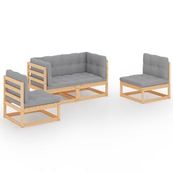 vidaXL 4 Piece Garden Lounge Set with Cushions Solid Wood Pine