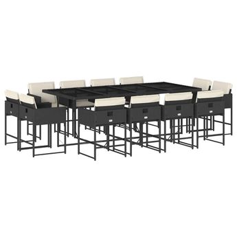 vidaXL 13 Piece Patio Dining Set with Cushions Black Poly Rattan