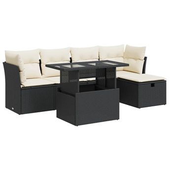 vidaXL 6 Piece Garden Sofa Set with Cushions Black Poly Rattan