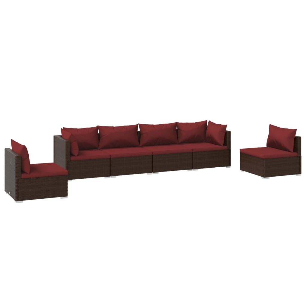 vidaXL 6 Piece Patio Lounge Set with Cushions Poly Rattan Brown