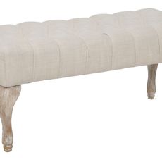 Estila Design country beige Sovana bench with washed-out color effect on the legs and quilted upholstery 97 cm