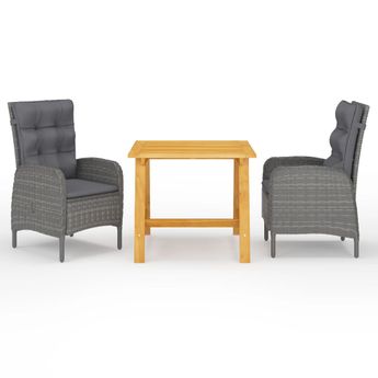vidaXL 3 Piece Garden Dining Set Grey