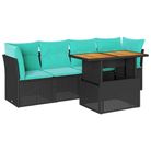 vidaXL 5 Piece Garden Sofa Set with Cushions Black Poly Rattan