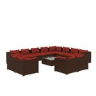 vidaXL 13 Piece Patio Lounge Set with Cushions Brown Poly Rattan