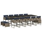 vidaXL 15 Piece Garden Dining Set with Cushions Grey Poly Rattan