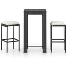 vidaXL 3 Piece Patio Bar Set with Cushions Poly Rattan Black