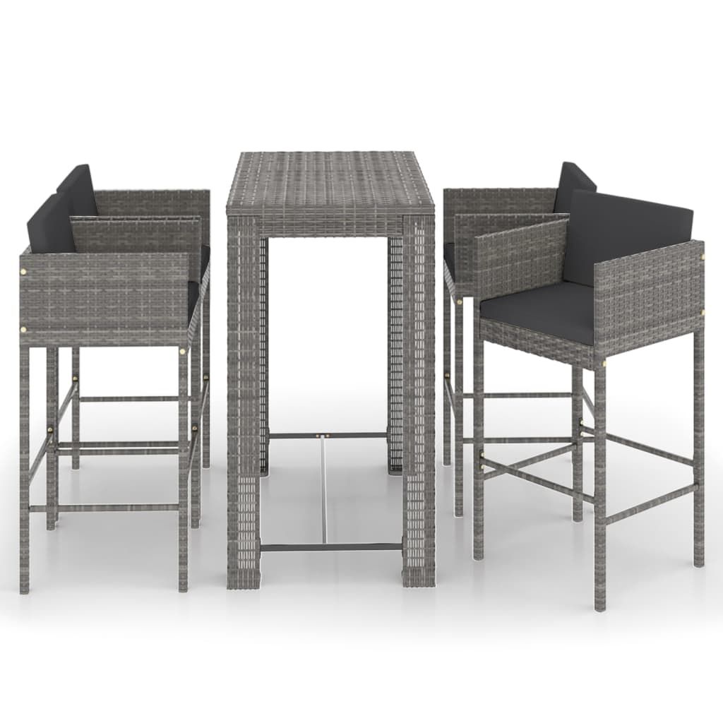 vidaXL 5 Piece Patio Bar Set with Cushions Poly Rattan Gray