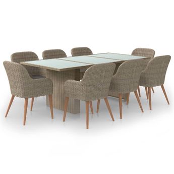 vidaXL 9 Piece Patio Dining Set Poly Rattan Brown