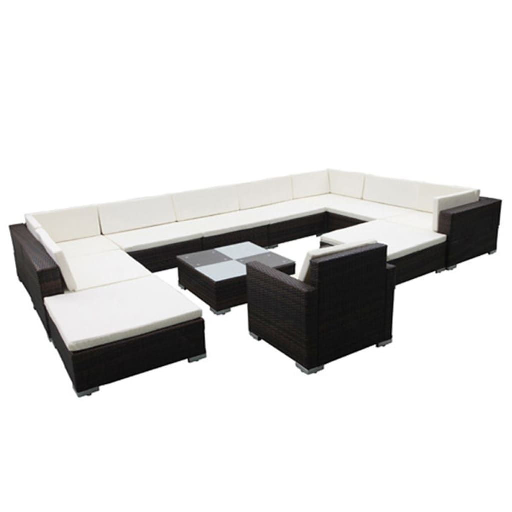vidaXL 12 Piece Patio Lounge Set with Cushions Poly Rattan Brown