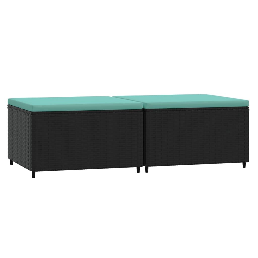 vidaXL Garden Footrests with Cushions 2 pcs Black Poly Rattan