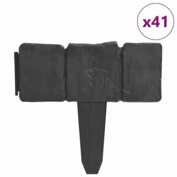vidaXL Plastic Garden / Lawn Fence Stone Look 41 pcs 10 m