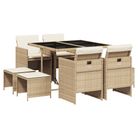 vidaXL 9 Piece Patio Dining Set with Cushions Beige Poly Rattan