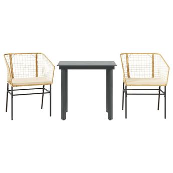vidaXL 3 Piece Garden Dining Set with Cushions Brown Poly Rattan Glass