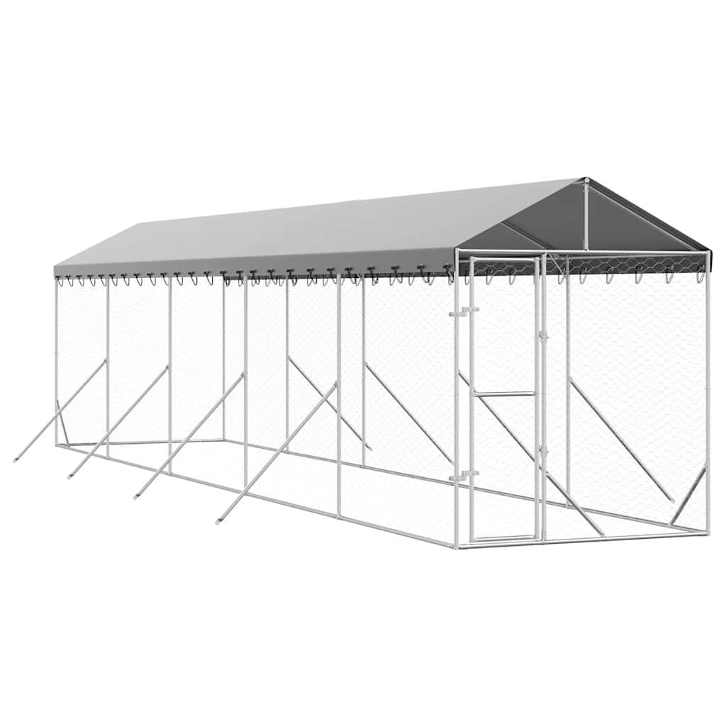 vidaXL Outdoor Dog Kennel with Roof Silver 2x10x2.5 m Galvanised Steel