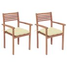 vidaXL Patio Chairs 2 pcs with Cream White Cushions Solid Teak Wood
