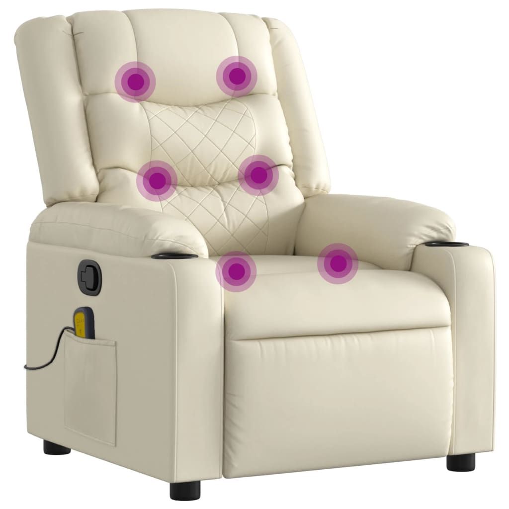vidaXL Massage Recliner Chair Cream Faux Leather