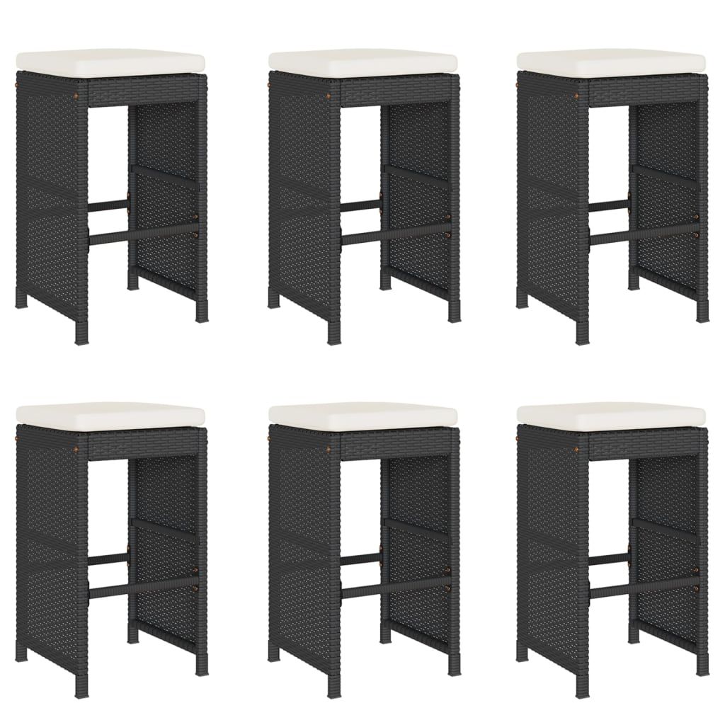 vidaXL Garden Bar Stools with Cushions 6 pcs Black Poly Rattan