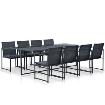 vidaXL 9 Piece Patio Dining Set with Cushions Poly Rattan Black