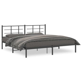 vidaXL Metal Bed Frame without Mattress with Headboard Black 76"x79.9"