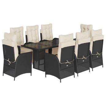 vidaXL 9 Piece Garden Dining Set with Cushions Black Poly Rattan