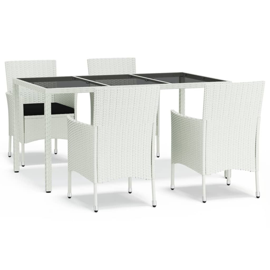 vidaXL 5 Piece Garden Dining Set with Cushions White Poly Rattan