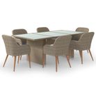 vidaXL 7 Piece Patio Dining Set Poly Rattan Brown