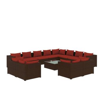 vidaXL 13 Piece Patio Lounge Set with Cushions Brown Poly Rattan