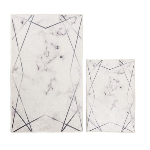 White/grey bathroom rugs in a set of 2 60x100 cm Geometric – Mila Home