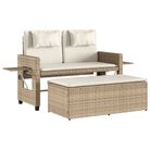 vidaXL Reclining Patio Bench with Cushions Beige Poly Rattan