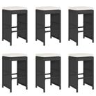 vidaXL Garden Bar Stools with Cushions 6 pcs Black Poly Rattan