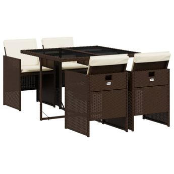 vidaXL 5 Piece Patio Dining Set with Cushions Brown Poly Rattan