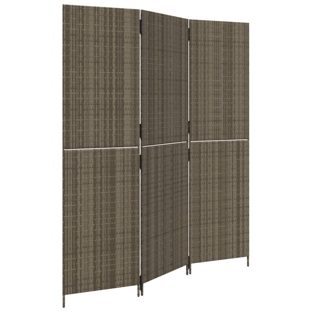 vidaXL Room Divider 3 Panels Gray Poly Rattan