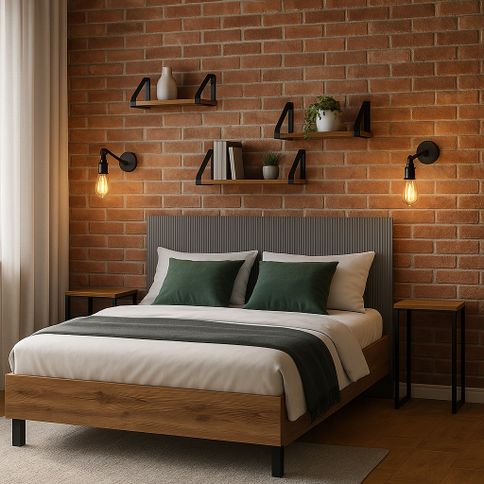 An industrial bedroom with a touch of elegance