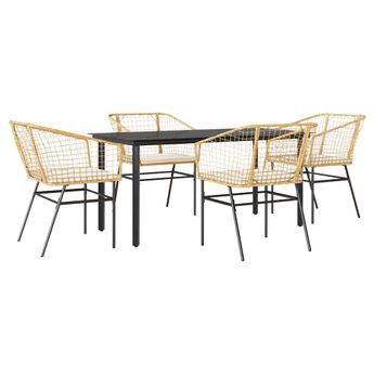 vidaXL 5 Piece Garden Dining Set with Cushions Brown Poly Rattan Glass
