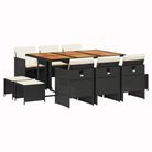 vidaXL 11 Piece Patio Dining Set with Cushions Black Poly Rattan