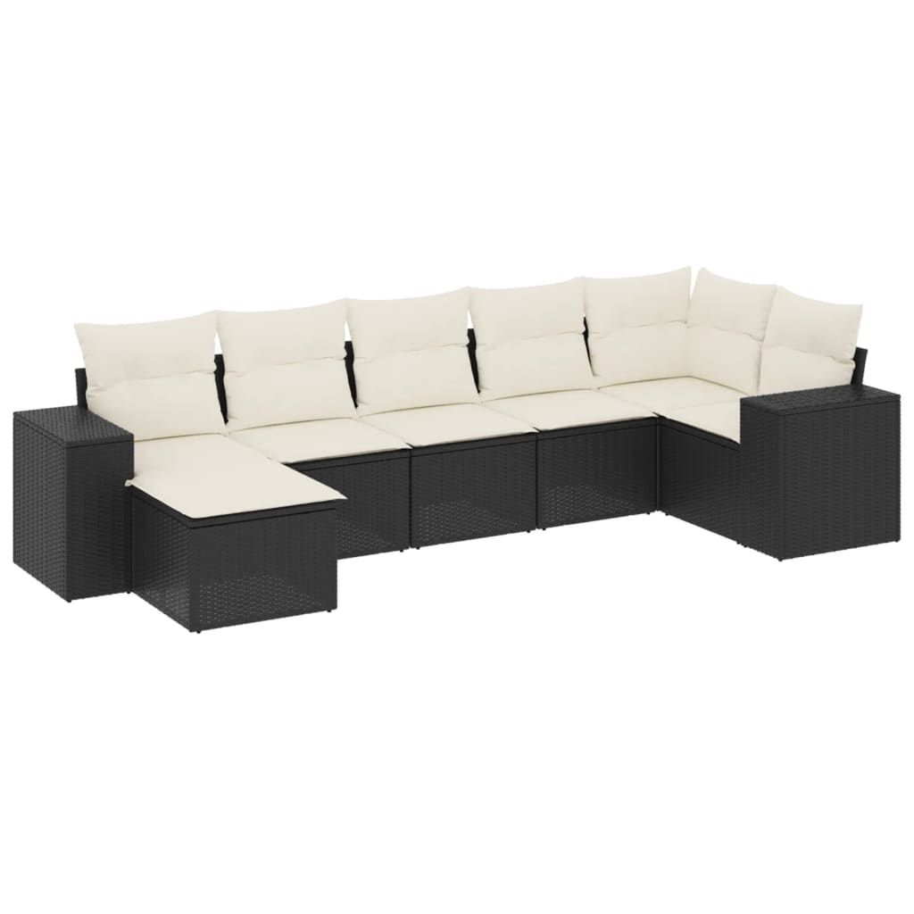 vidaXL 7 Piece Garden Sofa Set with Cushions Black Poly Rattan