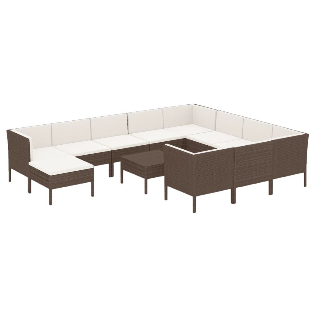 vidaXL 12 Piece Patio Lounge Set with Cushions Poly Rattan Brown