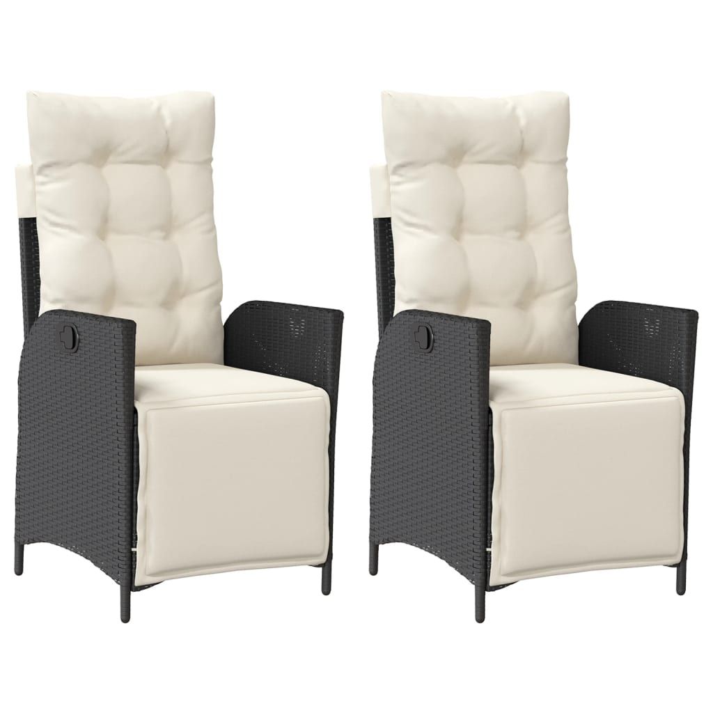 vidaXL Reclining Garden Chairs 2 pcs with Footrest Black Poly Rattan