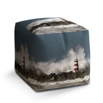 Sablio Taburet Cube Maják ve vlnách - 60x60x60 cm